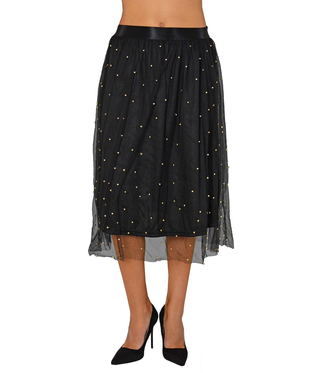 Γυναικεία φούστα με τούλι και χάντρες μαύρη Benissimo 17556
